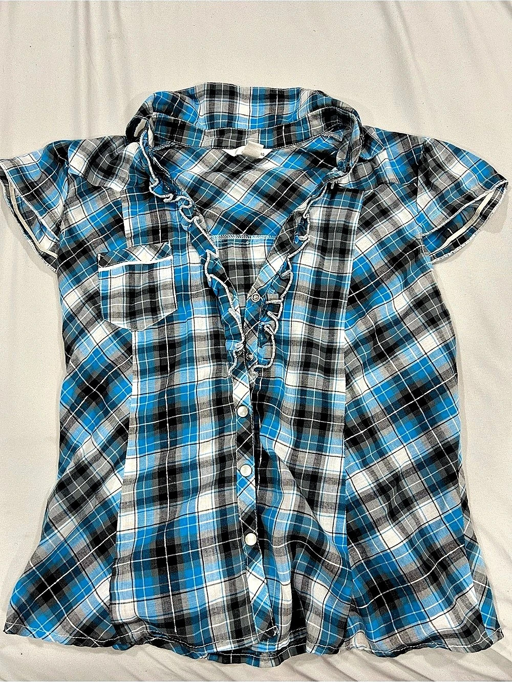 Mejane Plaid Button Down Shirt in Blue & Black XL